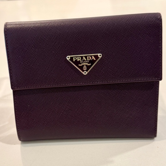 Prada Handbags - Prada Purple Saffiano Leather Compact Wallet - Plum